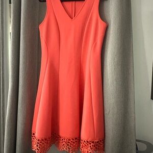Donna Ricco Orange Sleeveless V-Neck Mini Dress